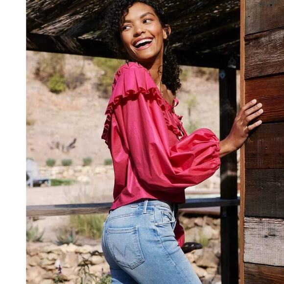 New Anthropologie MARGO BARIDON Priscilla Ruffled Blouse $168 XS Long Sleeve - Picture 3 of 6